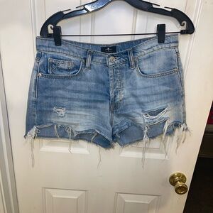 7 For All Mankind Light Blue Distressed Jean Shorts